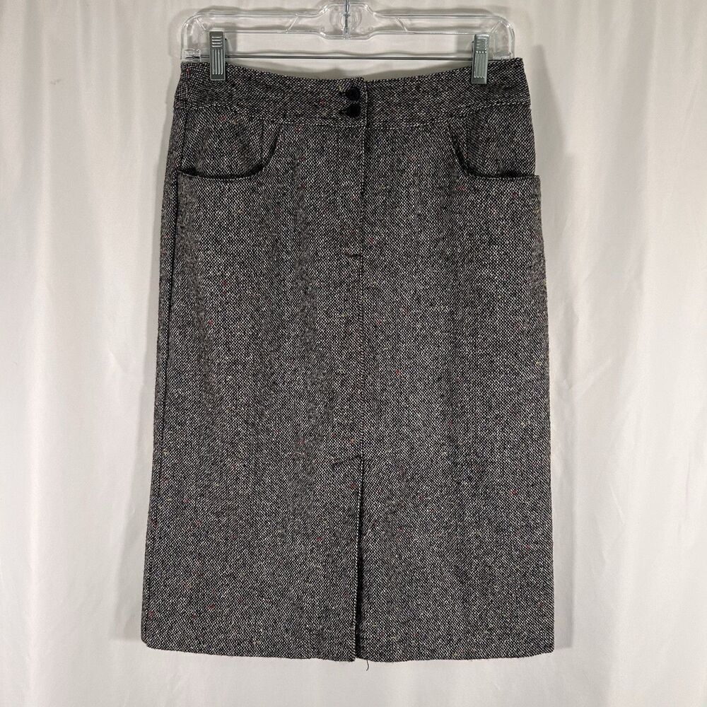 Talbots Wool Bl Knee Length Skirt Women's 6 Grey Multicolor Knit Poly Lined Zip